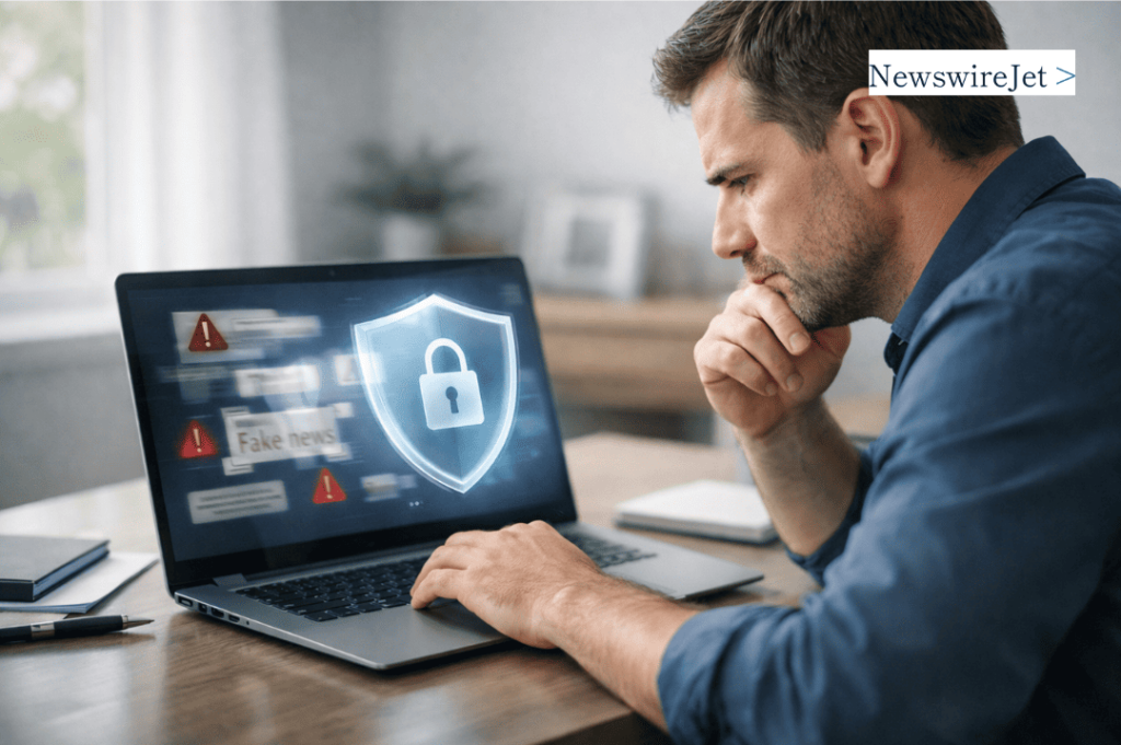 Man researching strategies for removing harmful content and fake news from the internet