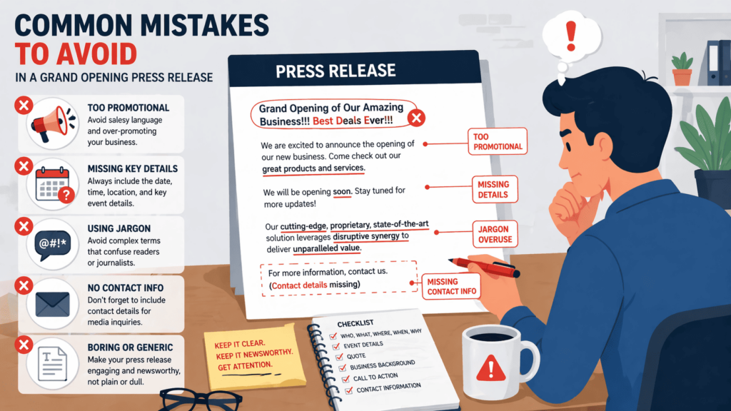 Common mistakes to avoid when learning how to write a grand opening press release effectively. 