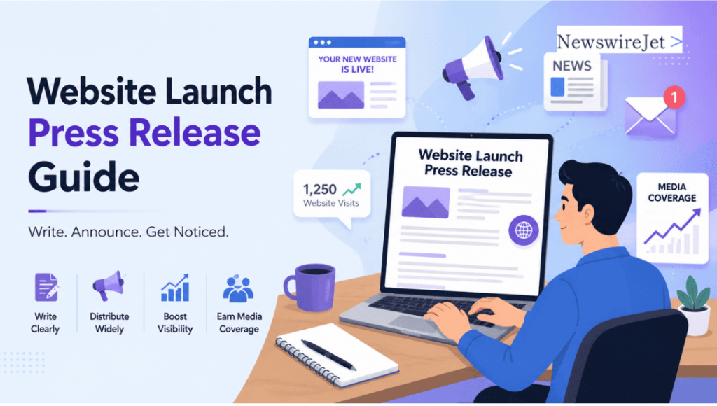 A website launch press release guide showing how to write a new website launch press release effectively.