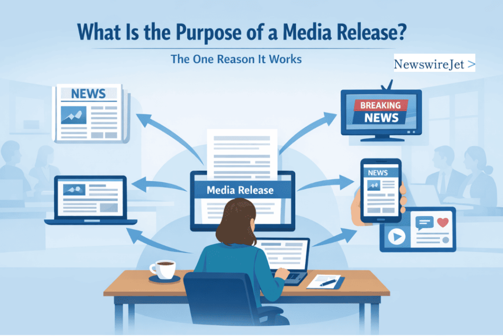 A person sending a media release to multiple news outlets demonstrates what is the purpose of a media release in action.