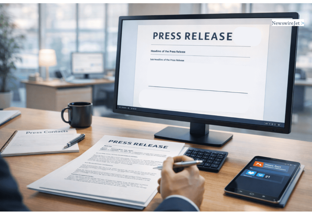Professional drafting documents on a desk illustrating the importance of a press release in media outreach