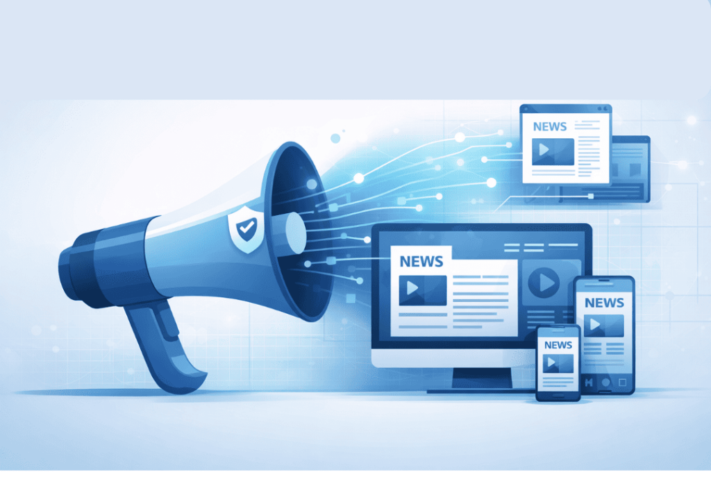 Megaphone broadcasting news across devices representing best press release distribution services reach