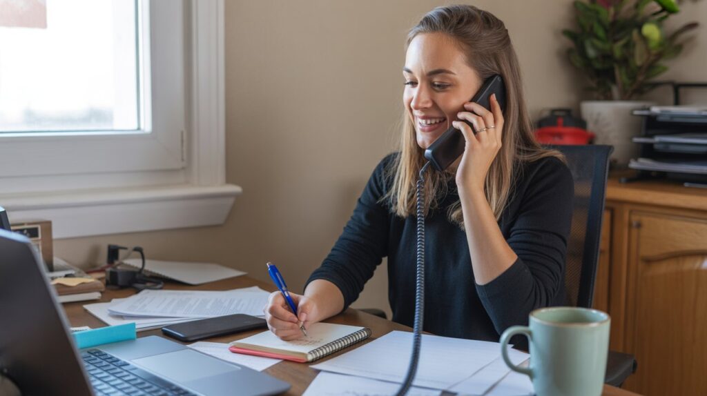 Businesswoman calling a client to discuss How to Remove a BBB Complaint and improve service.