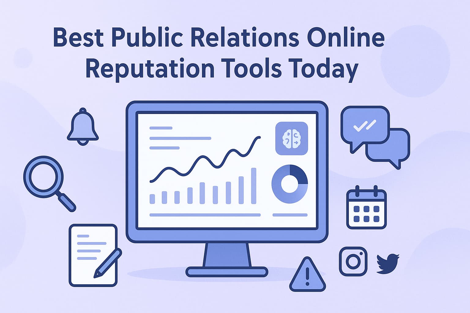 Illustration outlining the top digital solutions and platforms for effective public relations and online reputation monitoring today.