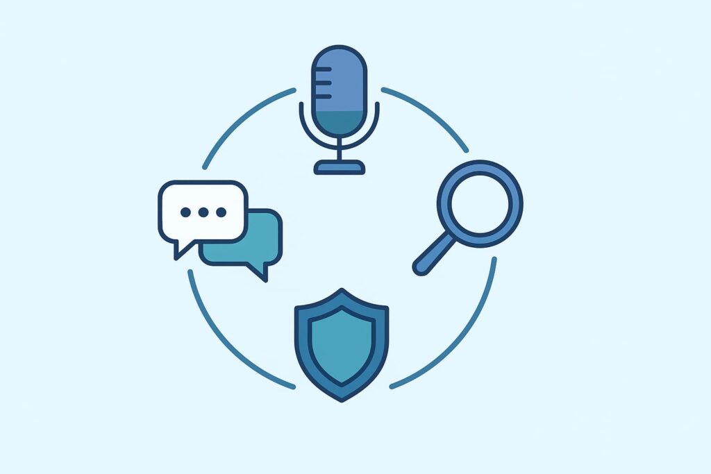 Circular arrangement of symbolic icons highlighting the key elements of effective brand reputation management.