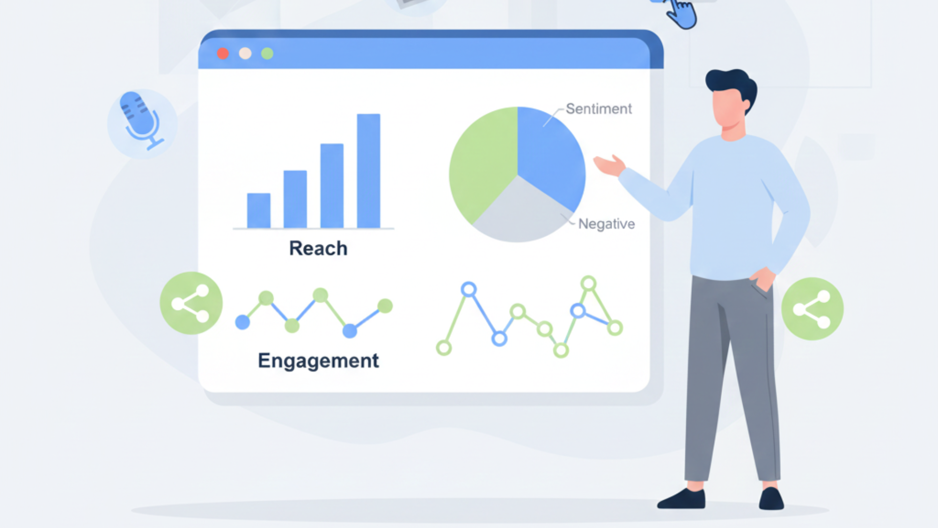 Social media analytics dashboard showcasing key performance metrics like reach, sentiment, and engagement.