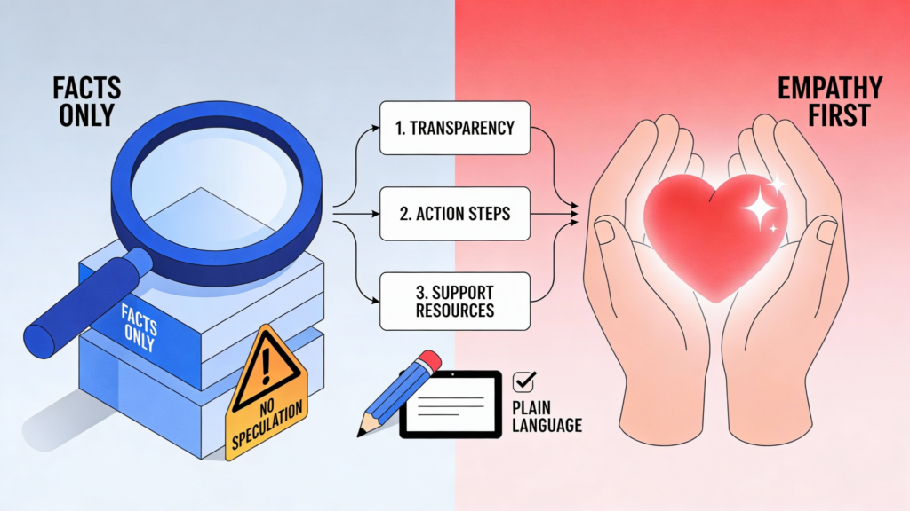 Crafting Crisis Statements & Releases balancing facts only with empathy first approach using transparency