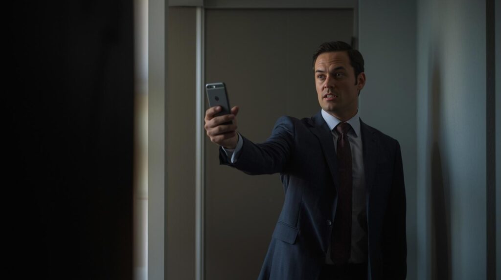 Frustrated businessman holding a phone depicting unsuccessful vs. successful crisis responses in corporate settings