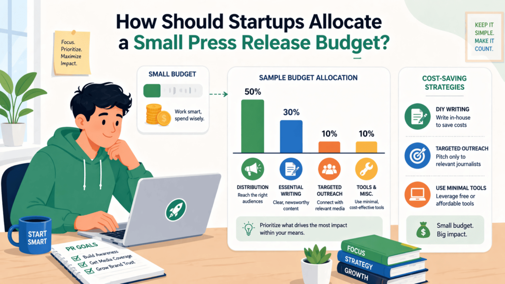 A startup founder explores typical costs of pr for startups with a small press release budget breakdown chart. 